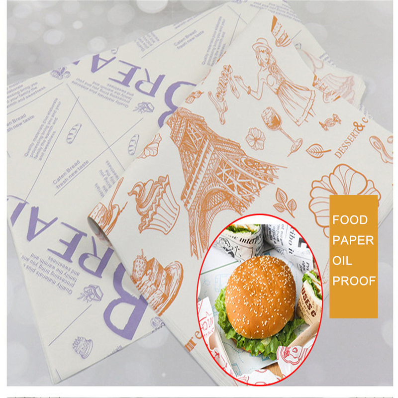 Cetak khusus pembungkus kertas food grade tahan minyak untuk kemasan aluminium foil hamburger sandwich