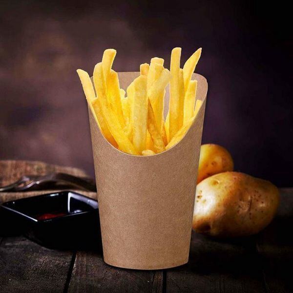 Premium All-in-One Takeout Set: Thick French Fry Cups & Kraft Paper Containers for Ice Cream, Egg Waffles, and Noodles