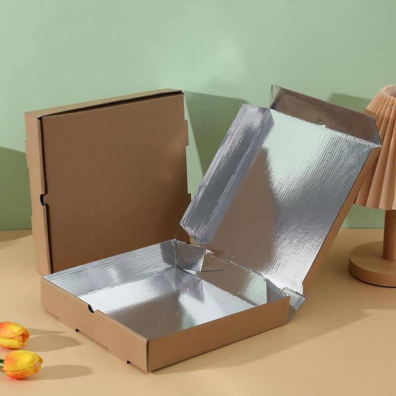 Kothak Pizza ¥ 7, 8, 9, 10, 12 Inci Kothak Pengemasan Pizza Kraft sekali pakai, Wadah Pizza Aluminium Foil