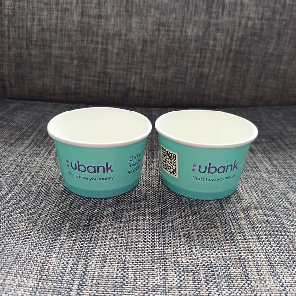 Cangkir es krim sekali pakai dengan tutup Kontainer makanan penutup beku PP / kertas cetak khusus untuk Gelato, Yogurt & TakeawayCangkir es krim sekali pakai dengan tutup