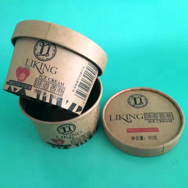 Mangkuk Sekali Pakai Untuk Es Krim Dengan Penutup, Bak Es Krim Kertas Dilapisi Pe