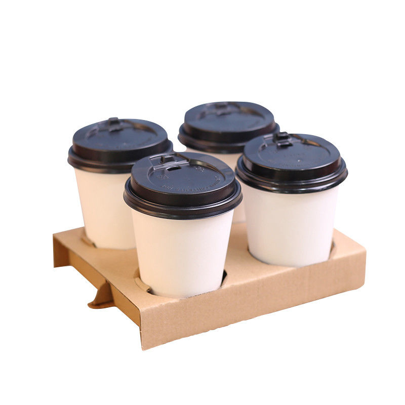 Pakai Bergelombang Cangkir Kopi Pembawa Kertas Kraft Hot Drink Holder Untuk Packing Cup
