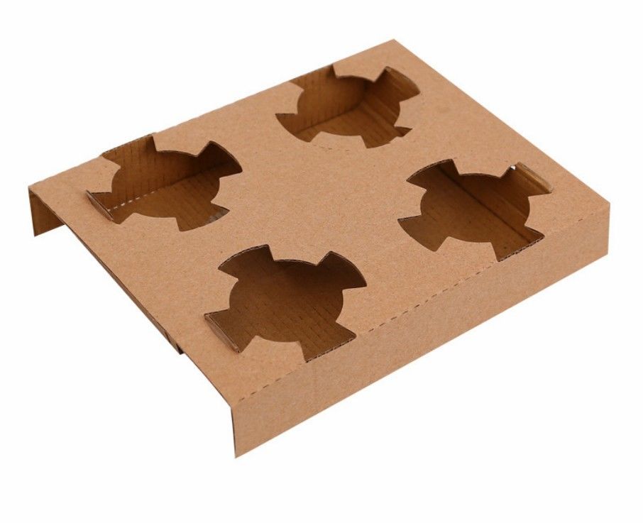 Pakai Bergelombang Cangkir Kopi Pembawa Kertas Kraft Hot Drink Holder Untuk Packing Cup