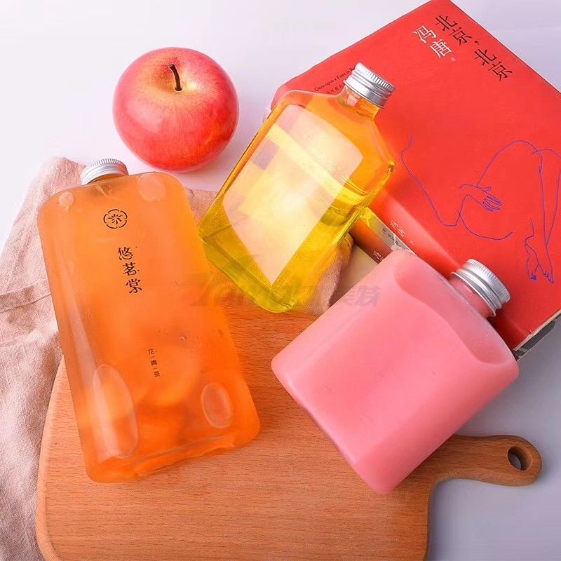 Toko Makanan Pencuci Mulut Botol Susu Teh Persegi Mengambil Botol 500ml Untuk Boba Dan Jus
